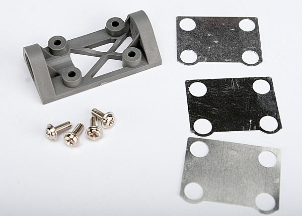Traxxas Bearing Block, Front (Supports Front Shaft) (Grey) / Belt Tension Adjustment Shims (Front / Middle) / Screws