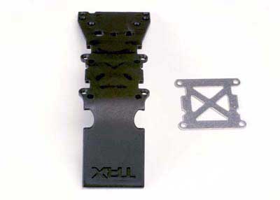 Traxxas Skidplate, front plastic (black)/ stainless steel plate