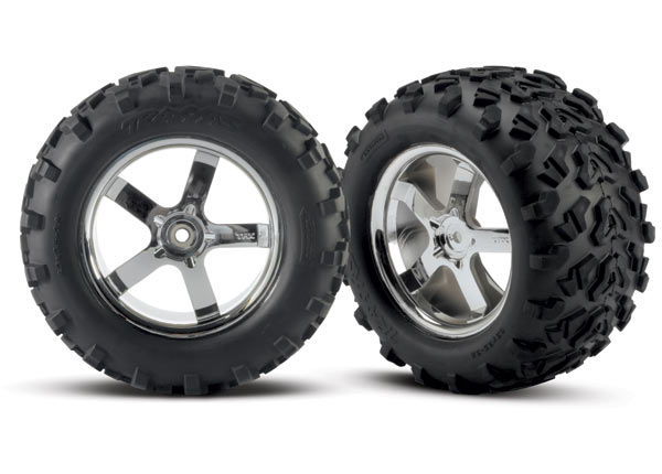 Traxxas T-Maxx Pre-Mounted 3.8" Tire w/Hurricane Wheels (2) (Chr