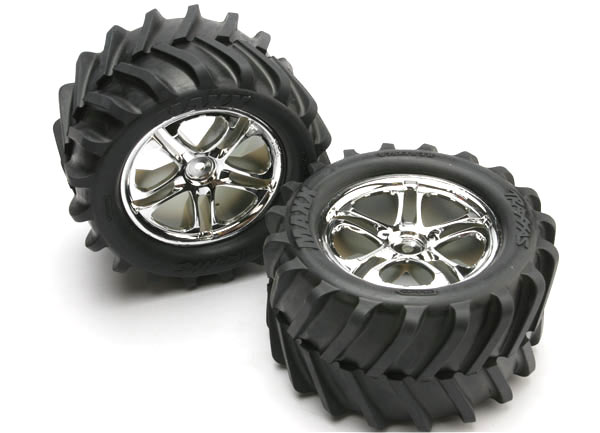 Traxxas Maxx Pre-Mounted Tires w/SS Split Spoke Wheels (2) (Revo - Click Image to Close