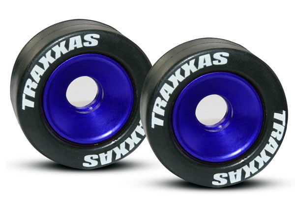 Traxxas Aluminum Wheelie Bar Wheel Set w/Rubber Tires (Blue) (2) - Click Image to Close