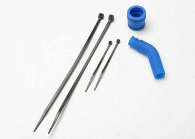 Traxxas Pipe coupler, molded (blue)/ exhaust deflecter (rubber, - Click Image to Close