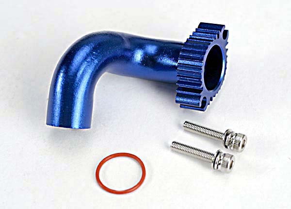 Traxxas Header, Blue-Anodized Aluminum (For Rear Exhaust Engines - Click Image to Close
