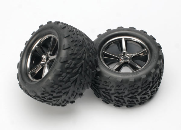 Traxxas Tires & wheels, assembled, glued (Gemini Black wheels)