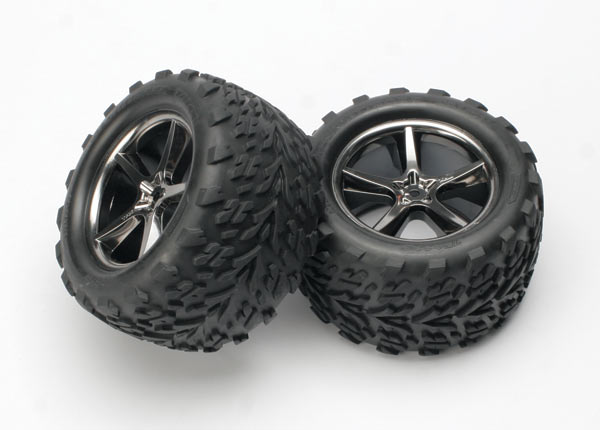 Traxxas Tires & wheels, assembled, glued (Gemini Black wheels, Talon tires, foam inserts) (2) (also fits Maxx series)