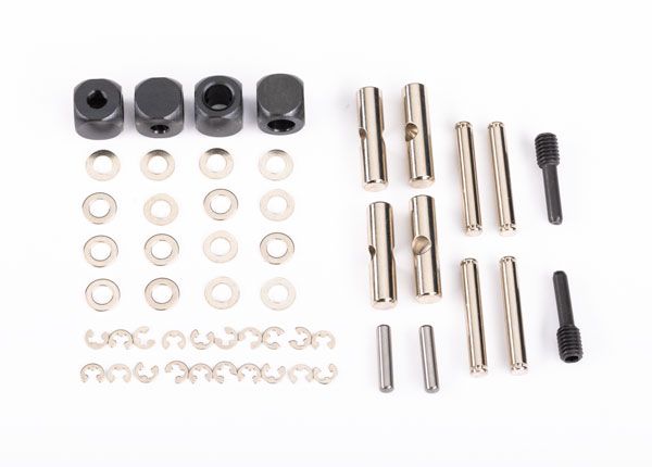 Traxxas U-joints, driveshaft (carrier (4)/ 4.5mm cross pin (4)/ 3mm headed pin (4)/ 4x15mm screw pin (2)/ hex pin (2)/ e-clips (6)/ 3x6x0.5 MW (4)) (metal parts for 2 driveshafts)