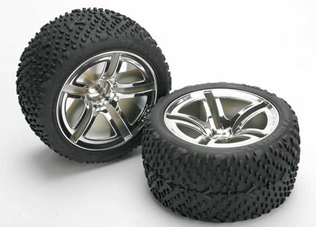 Traxxas Victory Tires w/Twin Spoke Rear Wheels (2) (Jato) (Chro - Click Image to Close