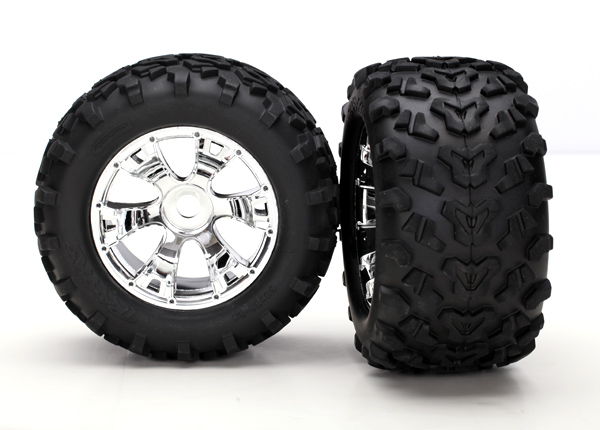 Traxxas Maxx Pre-Mounted Tires w/17mm Geode Wheels (2) (Chrome) - Click Image to Close