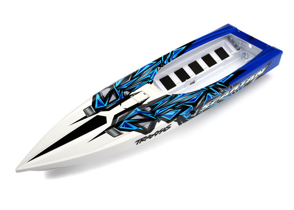 Traxxas Hull, Spartan, blue graphics (fully assembled) - Click Image to Close