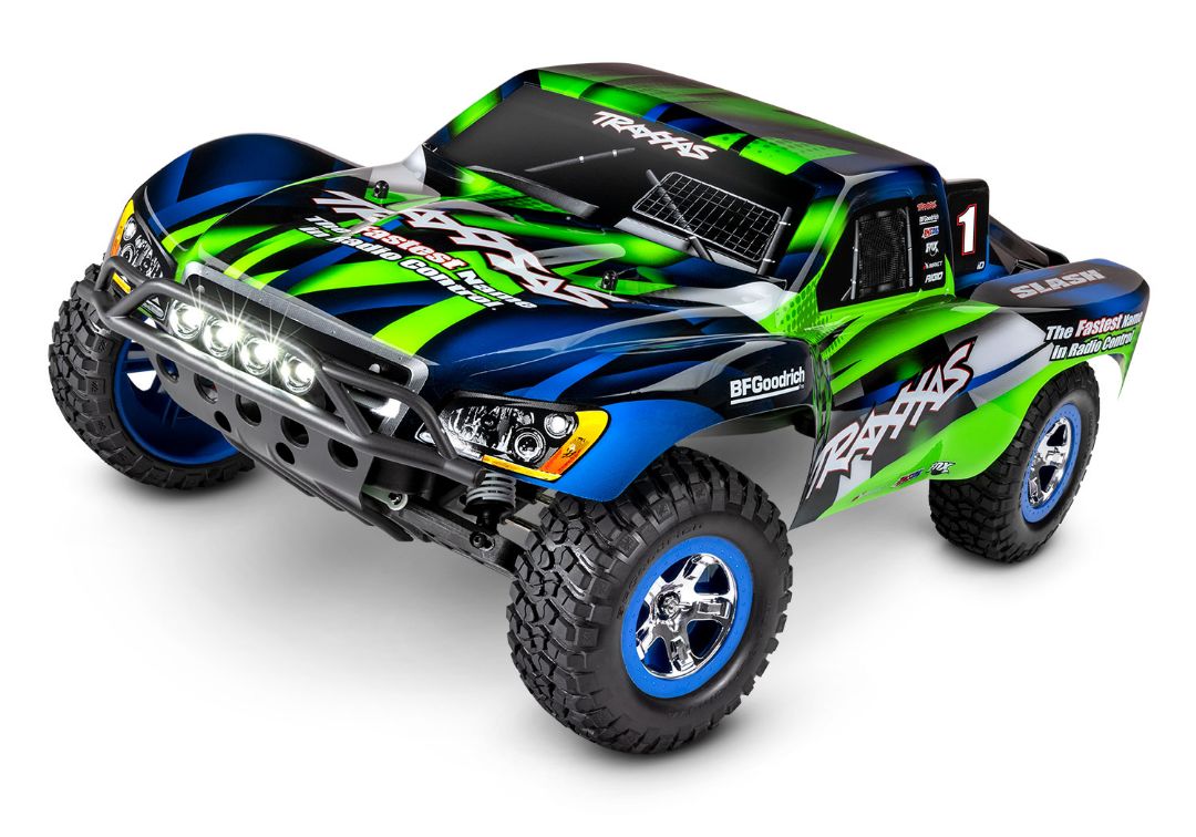 Traxxas Slash 2WD 1/10 RTR Electric Short Course Truck Green, LED Lights, 7-cell NiHM Battery. 4A DC charger. Brushed ESC XL-5 with Titan 12t