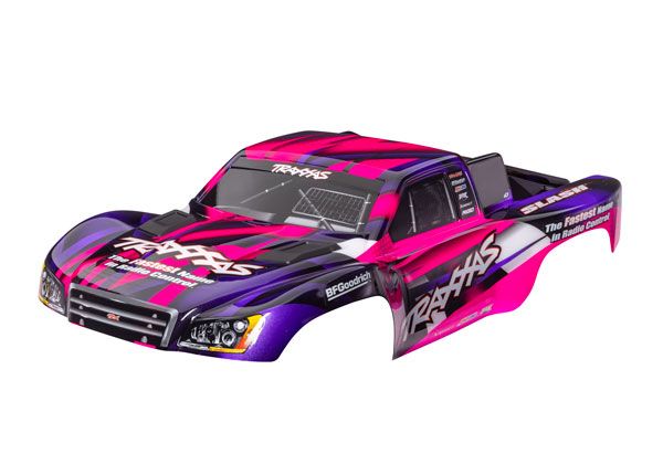 Traxxas Body, Slash® 2WD (also fits Slash® VXL & Slash® 4X4),pink & purple (painted, decals applied) (assembled with front & rear latches for clipless mounting)