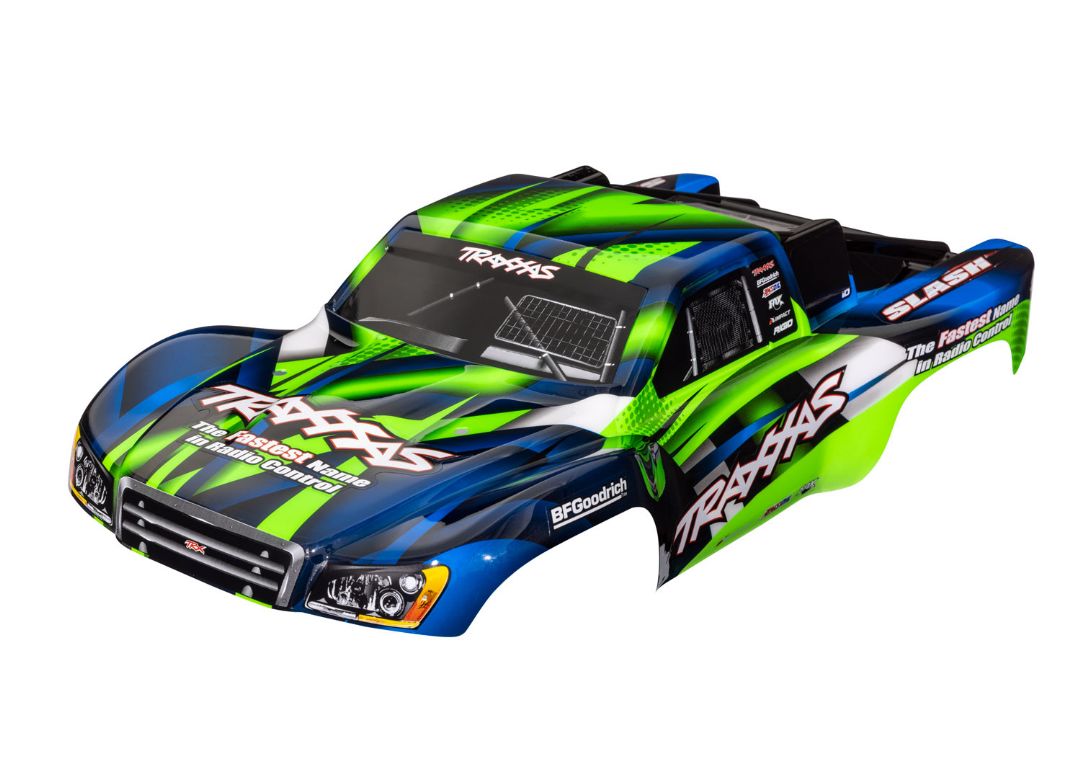 Traxxas Body, Slash 2WD Green & Blue (Painted, Decals Applied) - Click Image to Close