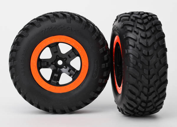 Traxxas Tires & wheels, assembled, glued (SCT black, orange bead - Click Image to Close