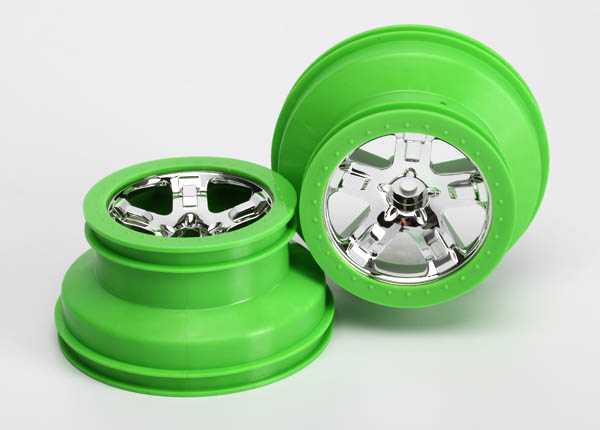 Traxxas Wheels, Sct, Chrome, Green Beadlock Style, Dual Profile - Click Image to Close