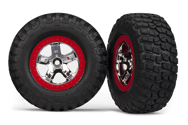Traxxas Tires & wheels, assembled, glued (SCT chrome, red beadlo - Click Image to Close