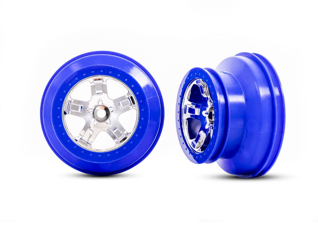 Traxxas 2wd Front SCT Satin/Blue Beadlock wheels - Click Image to Close