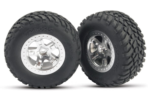 Traxxas Tires & wheels, assembled, glued (SCT satin chrome, bead - Click Image to Close