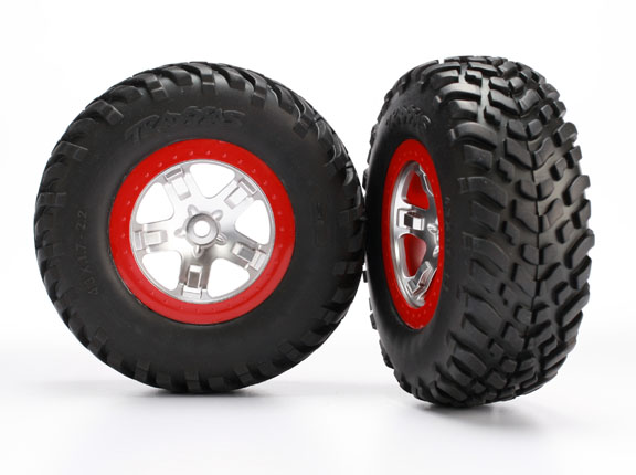 Traxxas Tires & Wheels, Assembled, Glued (Sct Satin Chrome Red B - Click Image to Close