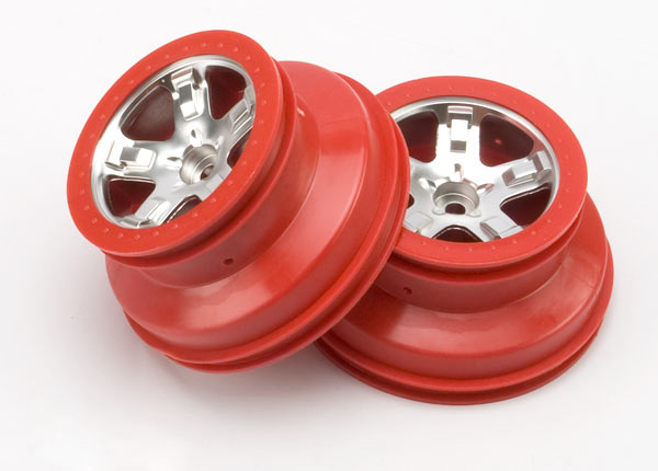 Traxxas Wheels, Sct Satin Chrome, Red Beadlock Style, Dual Profi - Click Image to Close