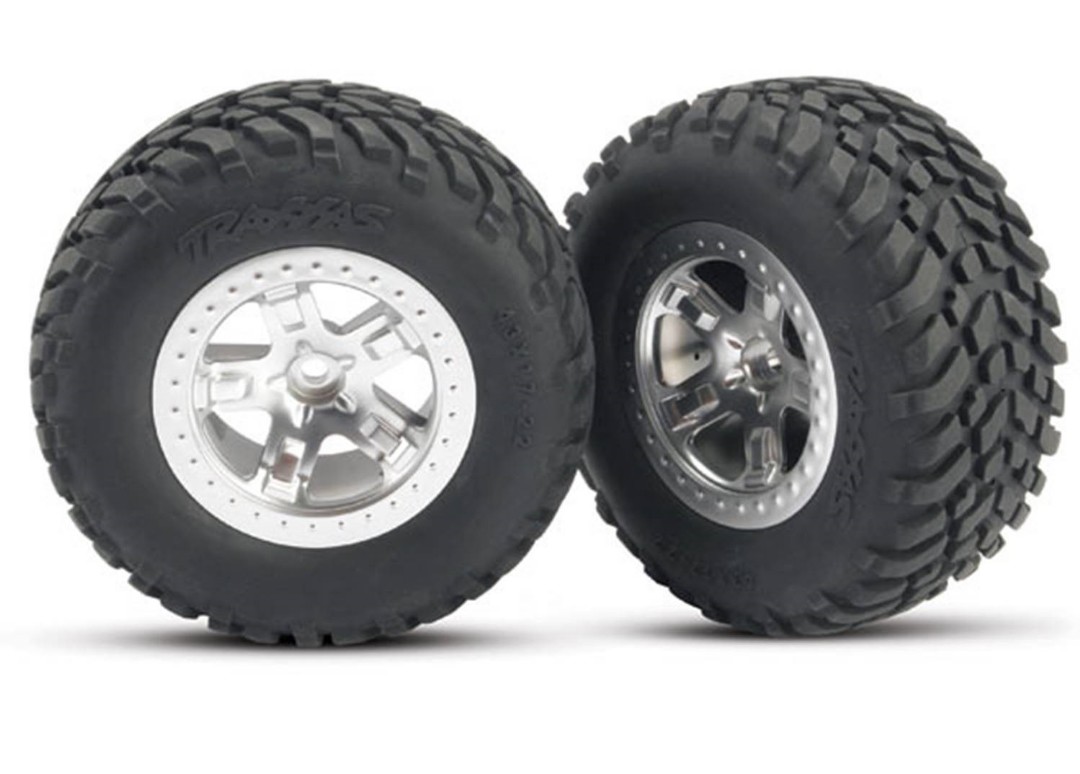 Traxxas Tire & Wheels, Assembled, Glued.(SCT Satin Chrome, Bead) - Click Image to Close