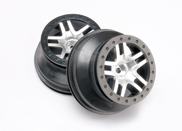 Traxxas Wheels, Sct Split-Spoke, Satin Chrome, Black Beadlock St - Click Image to Close