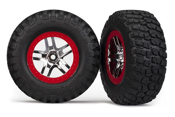 Traxxas Tires & wheels, assembled, glued (SCT Split-Spoke, chrom - Click Image to Close