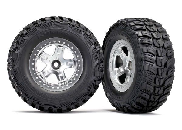 Traxxas Tires & wheels, assembled, glued (SCT satin chrome, bead - Click Image to Close