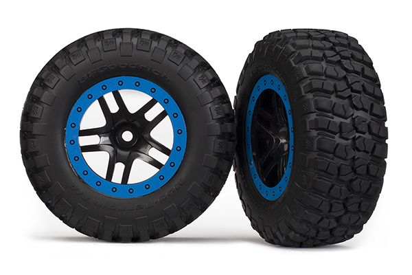 Traxxas BFGoodrich KM2 Front Tire (2) (Black/Blue) (Standard) - Click Image to Close