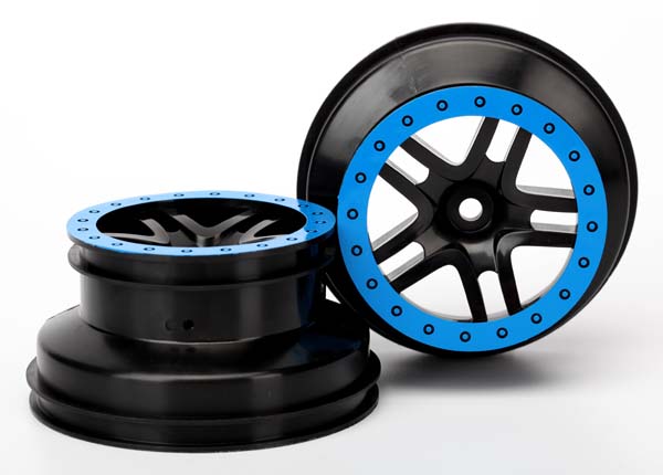 Traxxas Wheels, Sct Split-Spoke, Black, Blue Beadlock Style, Dua - Click Image to Close