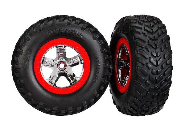 Traxxas Tires & Wheels, Assembled, Glued (S1 Compound) (Sct Chrome Wheels, Red Beadlock Style, Dual Profile (2.2