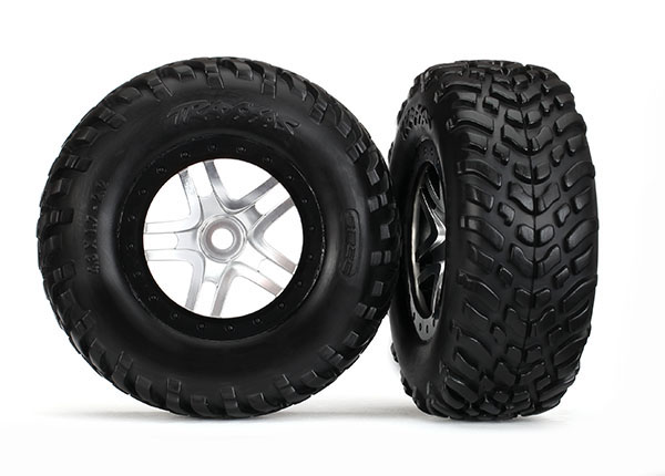 Traxxas Tires & Wheels, Assembled, Glued (S1 Compound) (Sct Split-Spoke Black, Satin Chrome Beadlock Style Wheel, Dual Profile (2.2