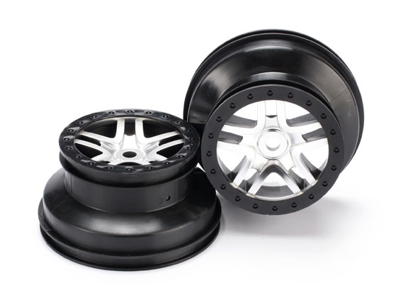 Traxxas Wheels, Sct Split-Spoke, Satin Chrome, Black Beadlock St - Click Image to Close