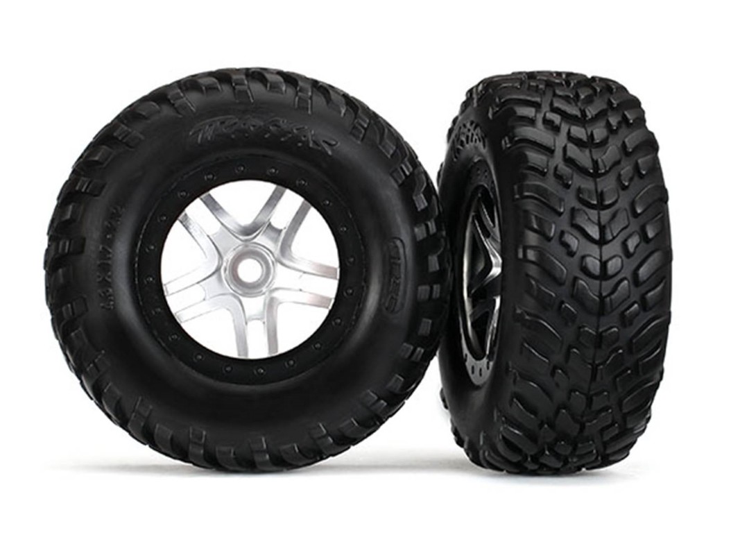 TraxxasTires & wheels, assembled, glued (SCT Split Spoke Chrome, Red bdlock style, dual profile (2.2