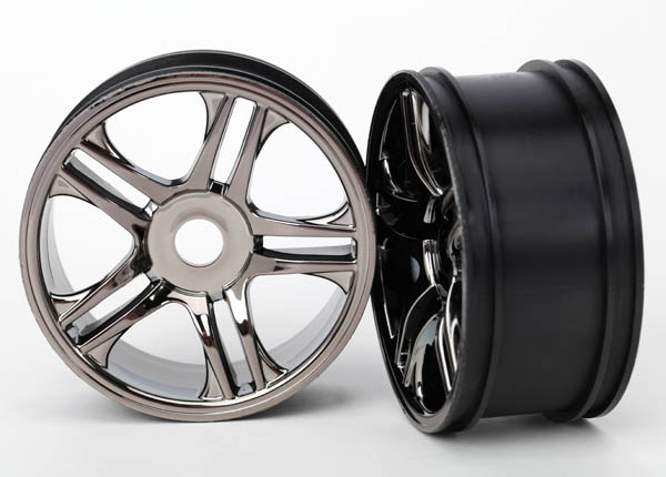 Traxxas Wheels, Split-Spoke (Black Chrome) (Rear) (2)