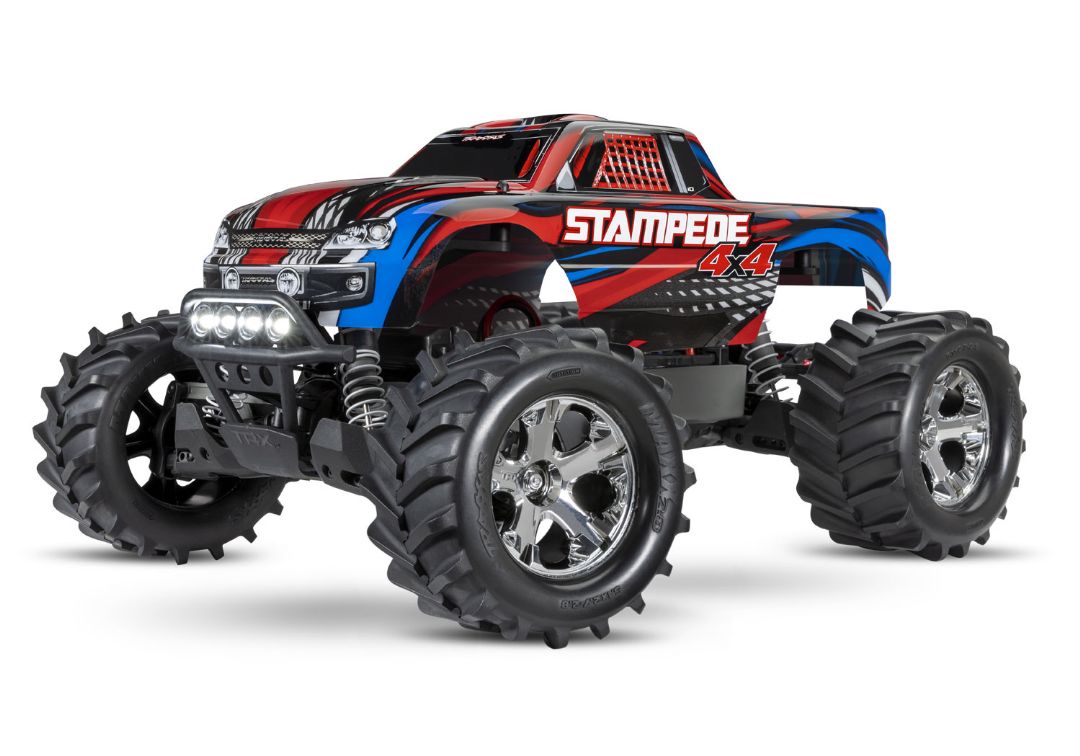 Traxxas Stampede 4X4 brushed Titan 12t motor and XL-5 ESC with 7-Cell NiMH 3000mAh and DC charger. Red with LED