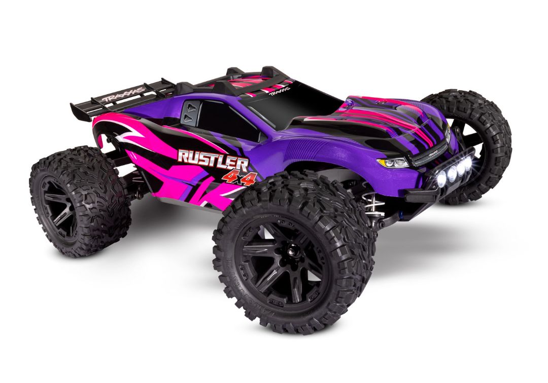 Traxxas Rustler 4X4 1/10 4WD Stadium Truck RTR - Pink LED with TQ 2.4GHz radio system and XL-5 ESC - with 7-cell NiMH 3000mAh and DC Charger