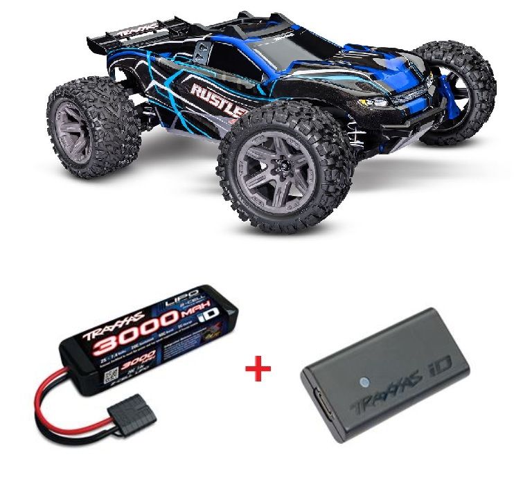 Traxxas Rustler 1/10 4X4 Brushless Stadium Truck RTR with TQ 2.4GHz Radio System and BL-2s ESC (Fwd/Rev)Requires Battery and Charger - Blue - In Store Sales Start Sept. 29, 2023 - Online Sales Begin Oct. 13, 2023