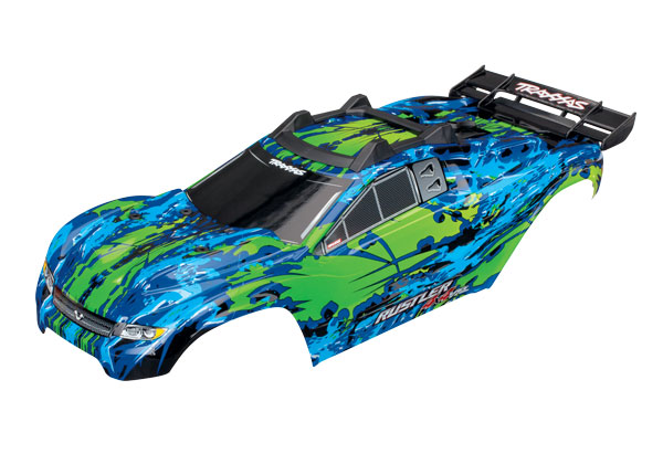 Traxxas Body, Rustler 4X4 VXL, green/ window, grill, lights dec - Click Image to Close