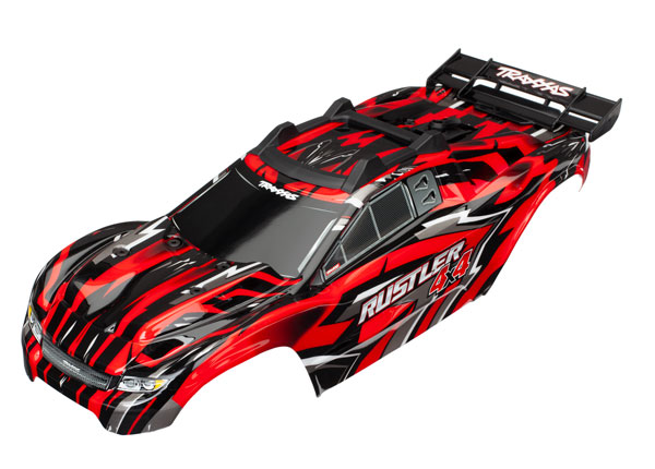 Traxxas Body, Rustler 4X4, red/ window, grill, lights decal she - Click Image to Close