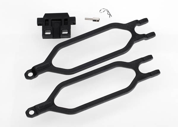 Traxxas Hold down, battery (2)/ hold down retainer/ battery post/ angled body clip