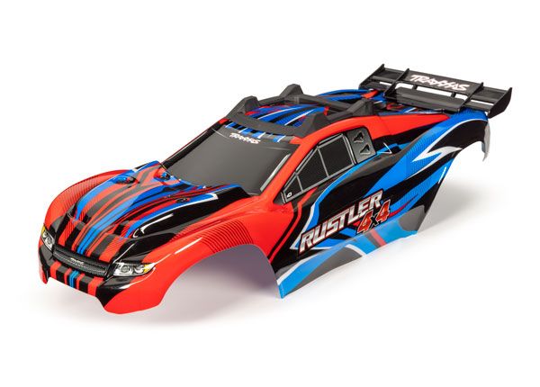 Traxxas Body, Rustler 4X4, Red & Blue/ Window, Grille, Lights Decal Sheet (Assembled With Front & Rear Body Mounts And Rear Body Support For Clipless Mounting)