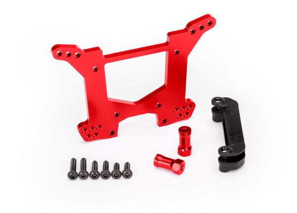 Traxxas Shock tower, rear, 7075-T6 aluminum (red-anodized) (1)/ body mount bracket (1)