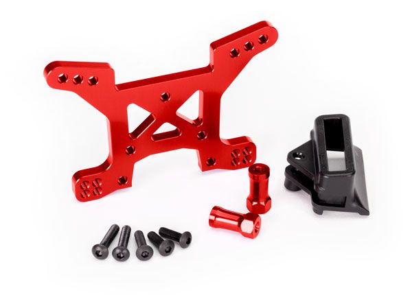 Traxxas Shock tower, front - red aluminum - Click Image to Close