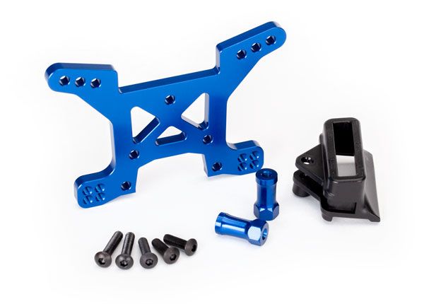 Traxxas Shock tower, front - blue aluminum - Click Image to Close