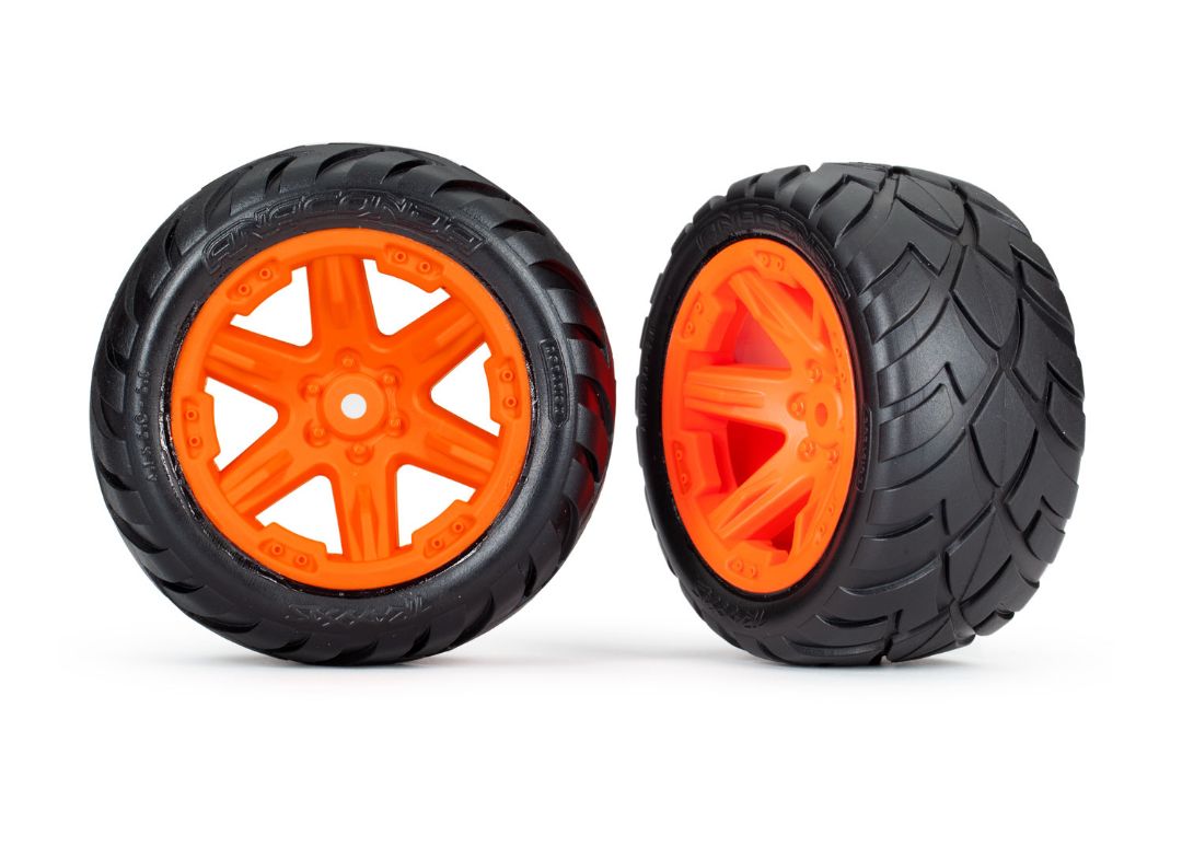 Traxxas Tires & wheels 2.8" RXT Ornge Whls Anaconda Tires 2WD Rr - Click Image to Close