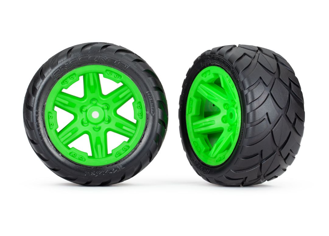 Traxxas Tires & wheels 2.8" RXT Green Whls Anaconda Tires 2WD Rr - Click Image to Close