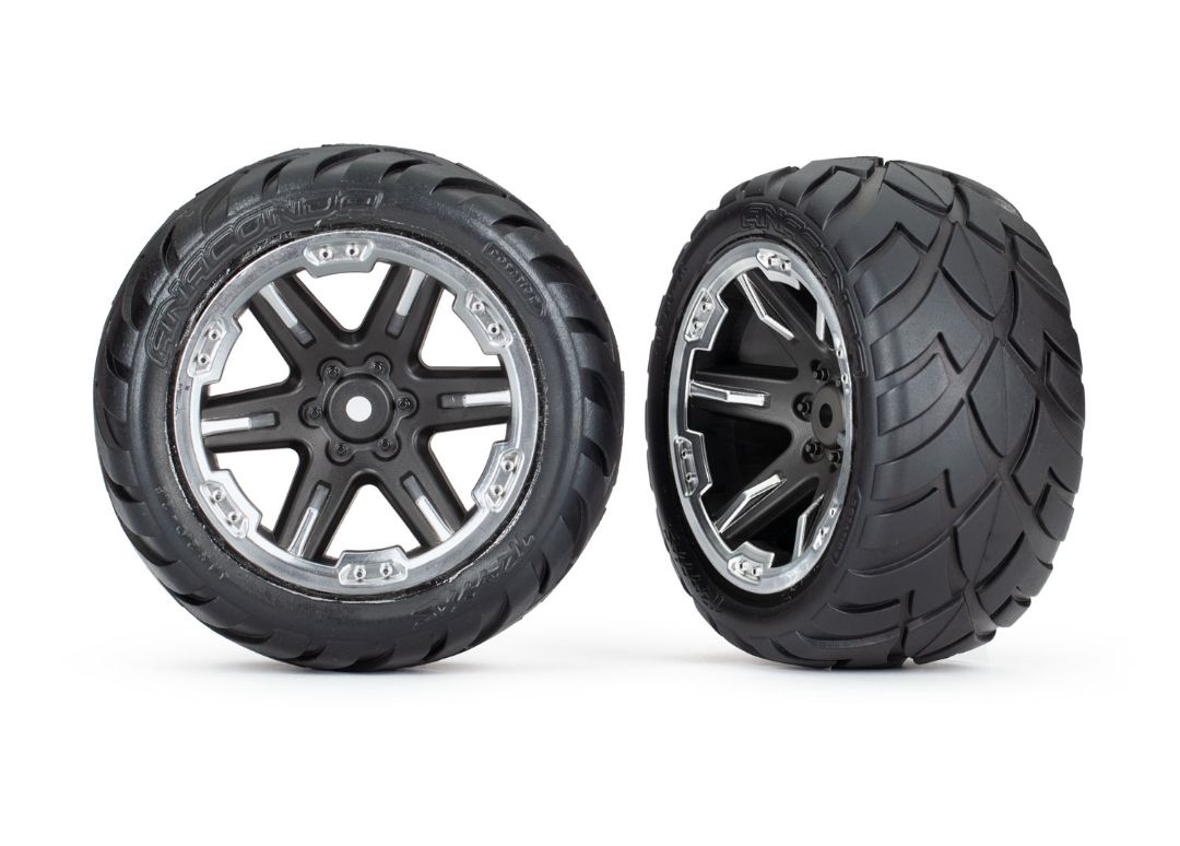 Traxxas Tires & wheels 2.8" RXT Blk/Chrme /Anaconda Tires 2WD Rr
