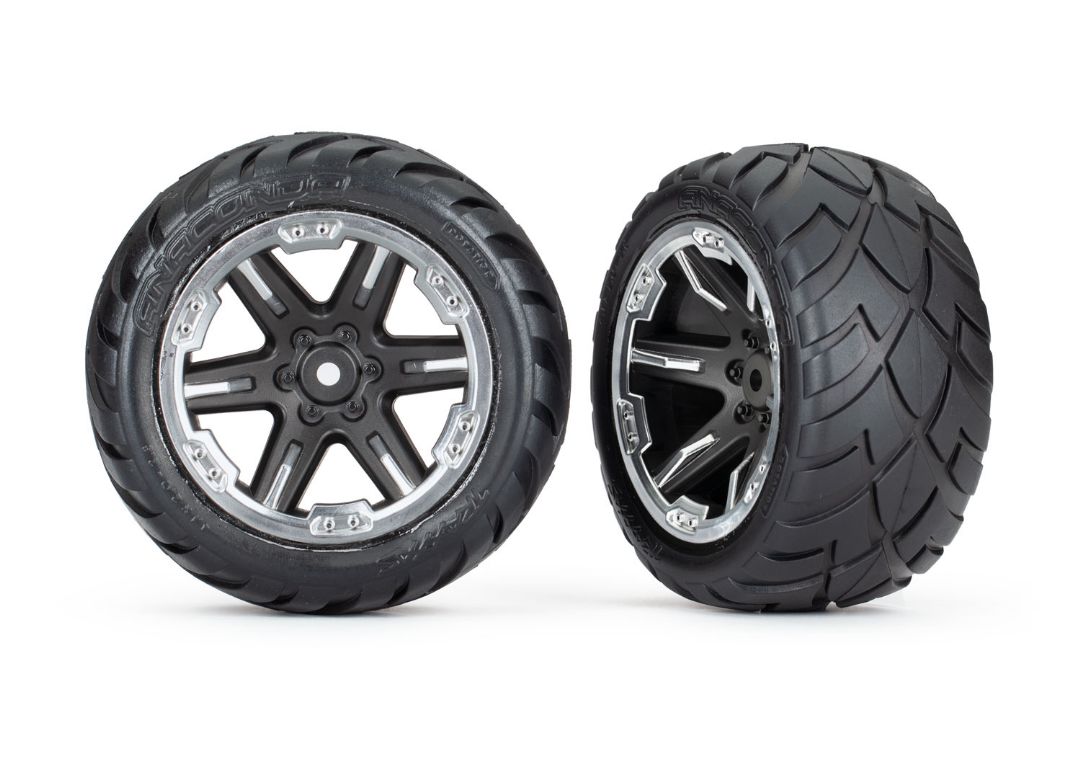 Traxxas Tires & wheels 2.8" RXT Blk/Chrme /Anaconda Tires 2WD Rr - Click Image to Close