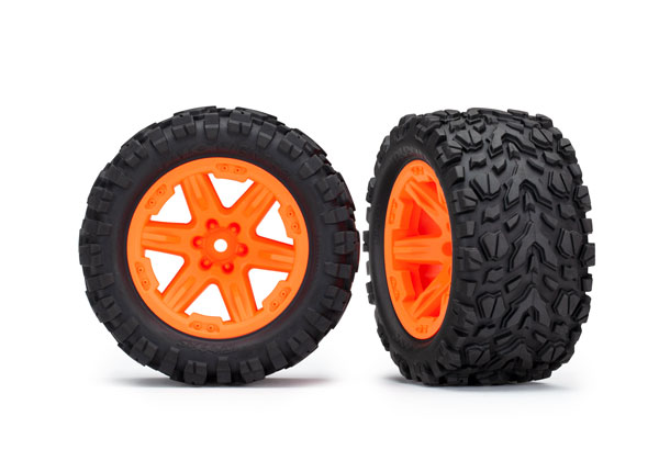 Traxxas Tires & wheels, assembled, glued (2.8') (RXT orange wheels, Talon Extreme tires, foam inserts) (2WD electric rear) (2) (TSM rated)