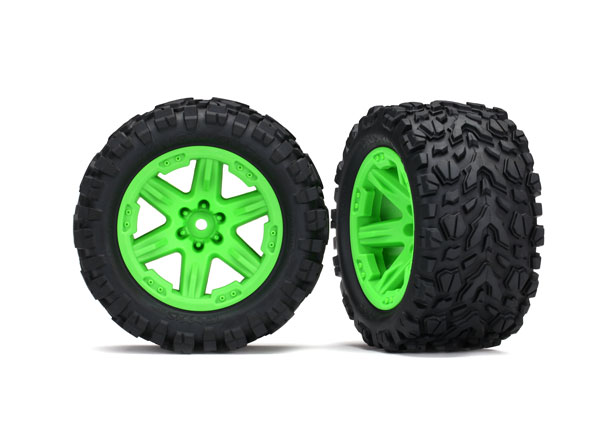 Traxxas Tires & wheels, assembled, glued (2.8') (RXT green wheels, Talon Extreme tires, foam inserts) (2WD electric rear) (2) (TSM rated)